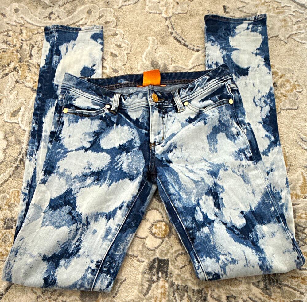 Tory Burch Women’s Super Skinny Jeans Blue/White Acid Wash Slim Fit Denim 26